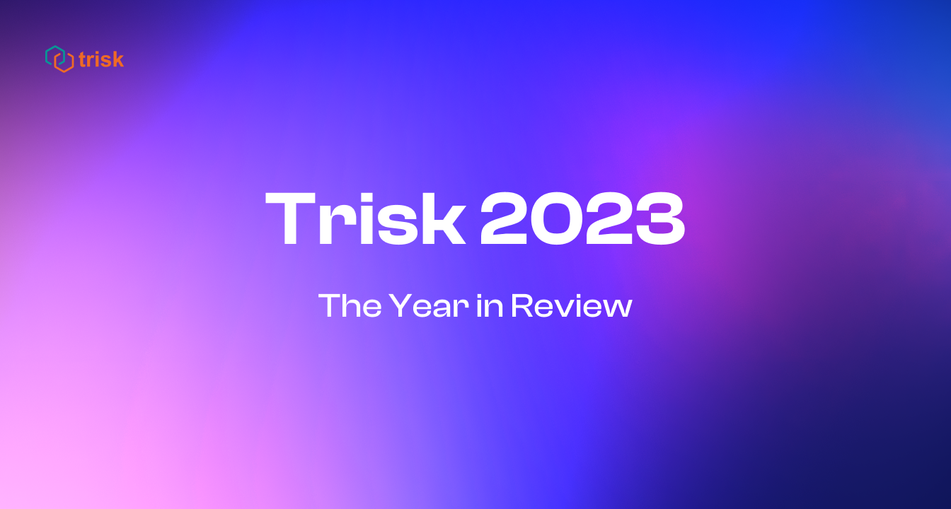 Blue-purple gradient background with Trisk logo and text "Trisk 2023 - year in review"