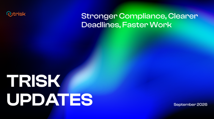 Trisk Updates banner with the text “Stronger Compliance, Clearer Deadlines, Faster Work” and “September 2026” on a multicolor gradient background. AI workflow automation for professional service businesses.