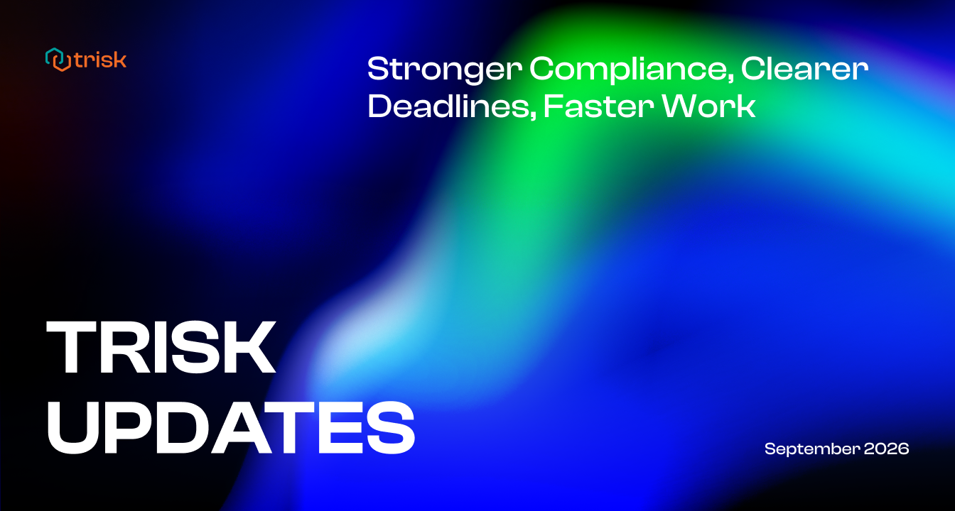 Trisk Updates banner with the text “Stronger Compliance, Clearer Deadlines, Faster Work” and “September 2026” on a multicolor gradient background. AI workflow automation for professional service businesses.