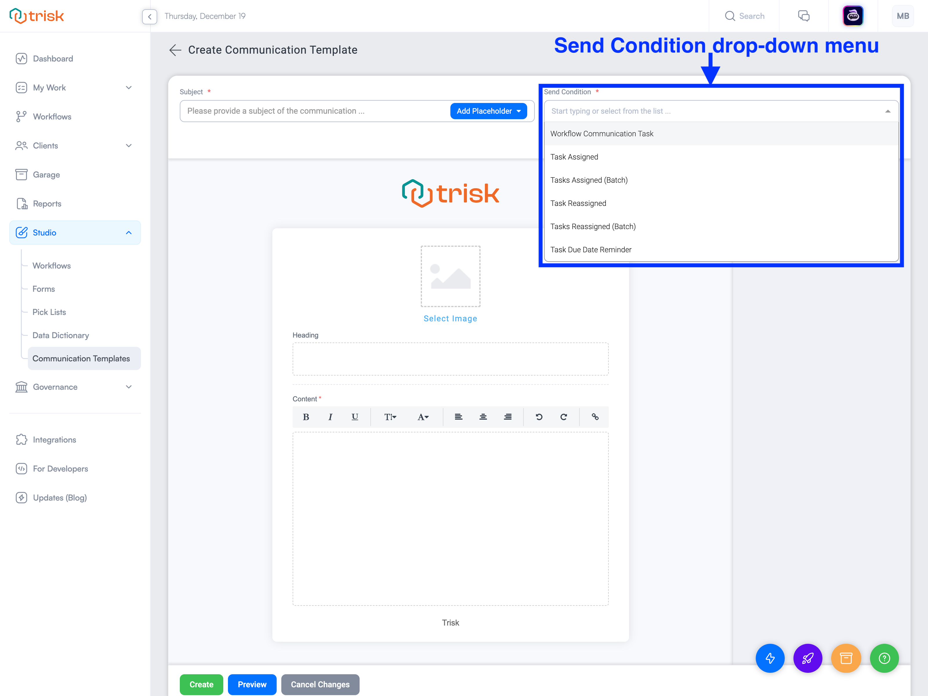 Communication Templates | Send Conditions