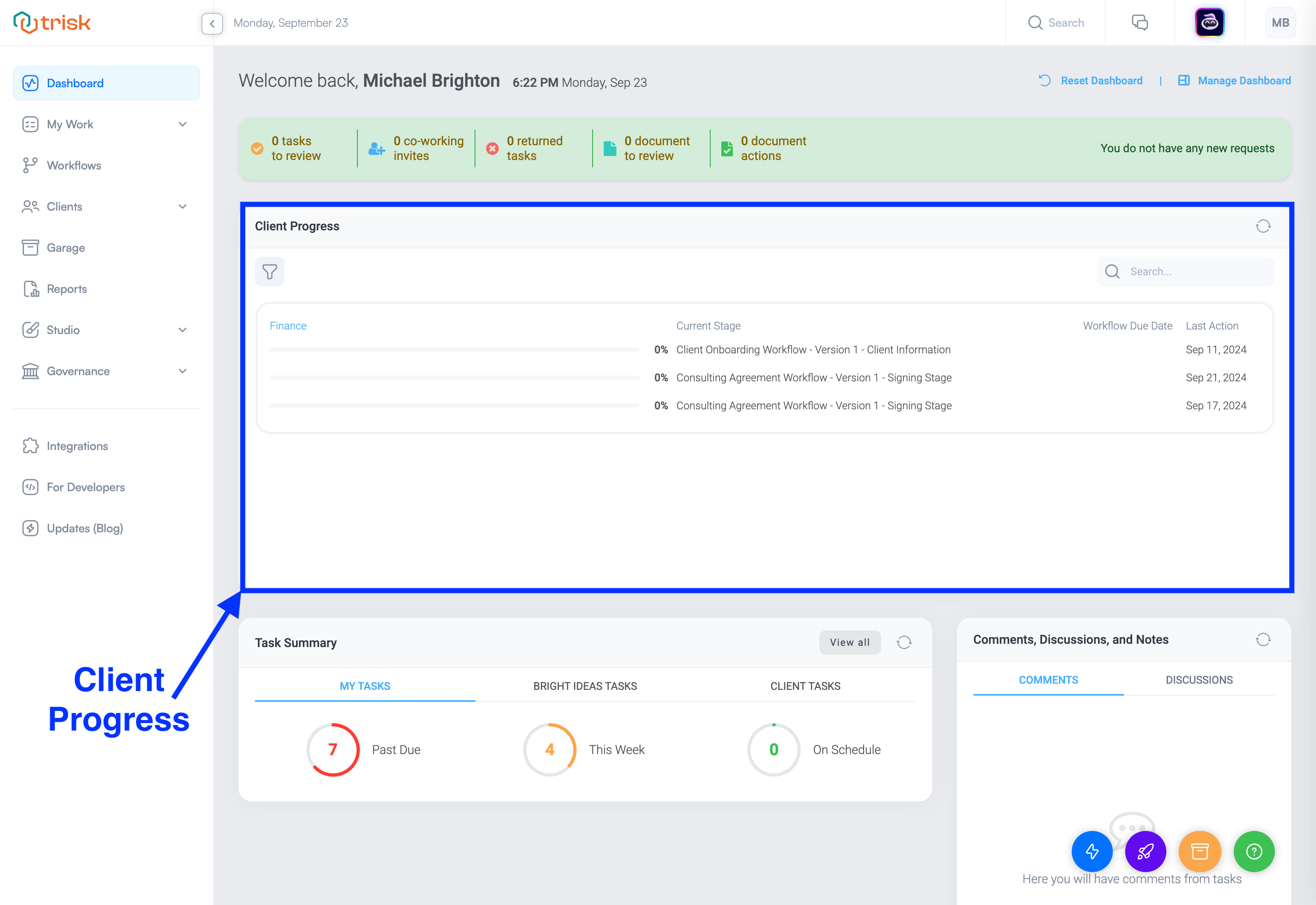 Dashboard Layout Client Progress