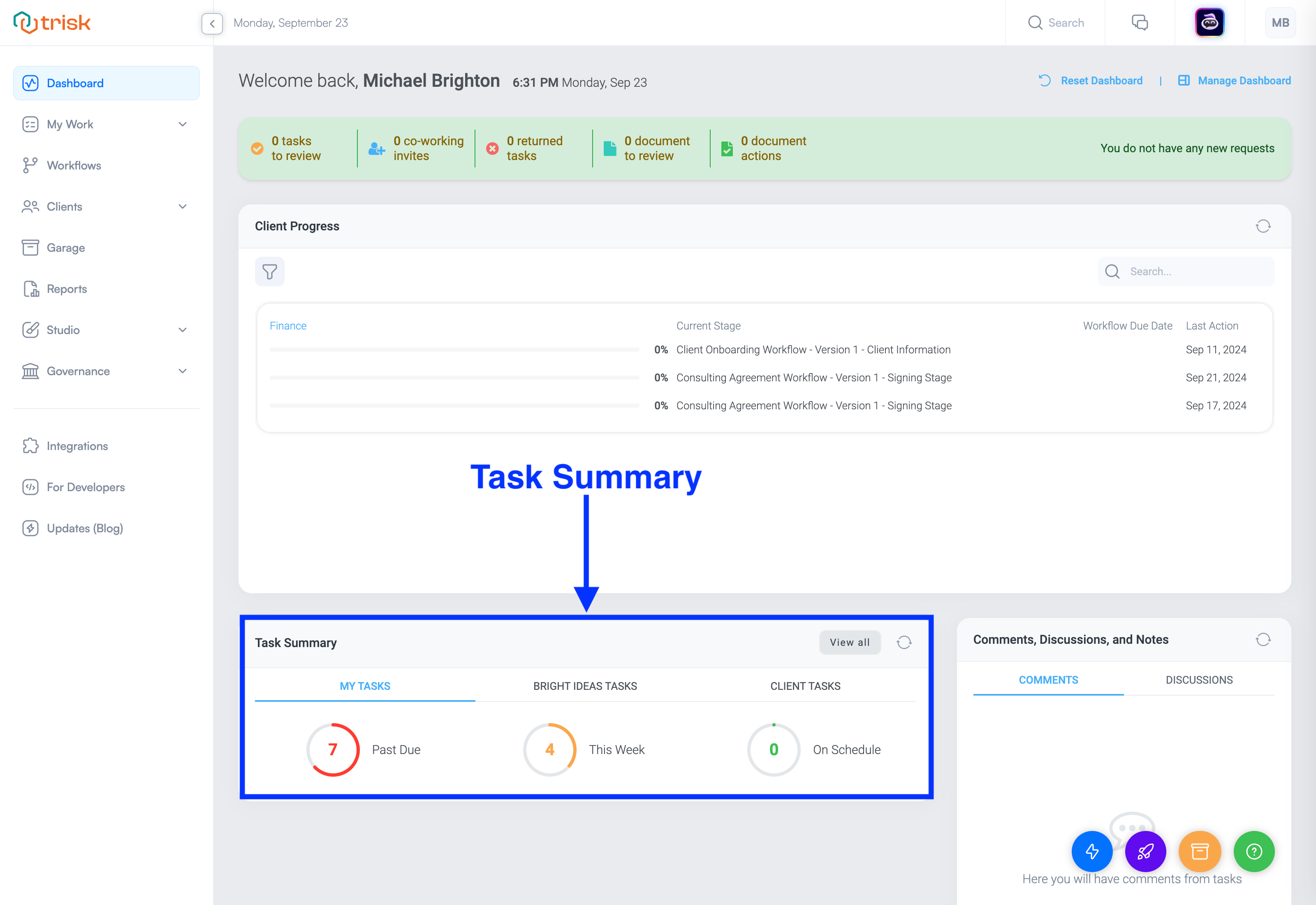 Dashboard Layout Task Summary